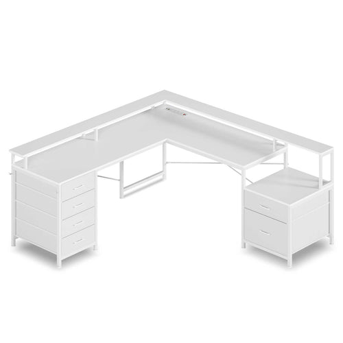 Sikaic Gaming Desk 108 Inches  LED 2 Person Gaming Desk White White / Engineered Wood / Modern