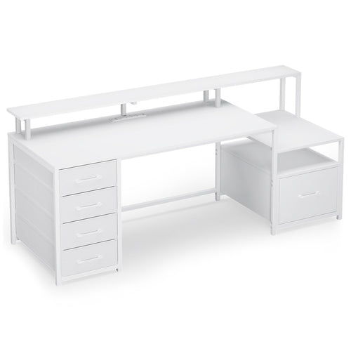 Sikaic Gaming Desk 66 inches LED Gaming Desk White White / Engineered Wood / Modern