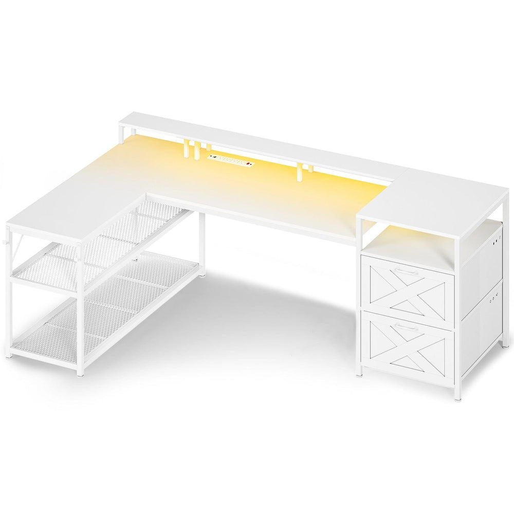 Sikaic Gaming Desk 67 Inches Reversible Gaming Desk White White / Engineered Wood / Modern