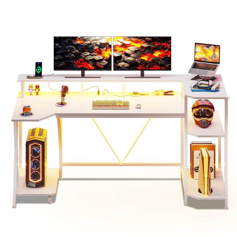 Sikaic Gaming Desk 70.8 Inches Large PC Gaming Desk with Storage Shelves White White / Engineered Wood / Modern