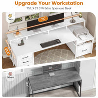 Sikaic Gaming Desk 75 Inches Led Gaming Desk White White / Engineered Wood / Modern