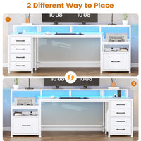 Sikaic Gaming Desk 75 Inches Led Gaming Desk White White / Engineered Wood / Modern