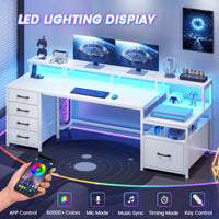 Sikaic Gaming Desk 75 Inches Led Gaming Desk White White / Engineered Wood / Modern