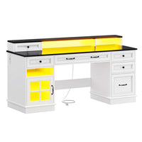 Sikaic Gaming Desk Executive Gaming Desk with LED Lights White White / Engineered Wood / Modern