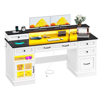 Sikaic Gaming Desk Executive Gaming Desk with LED Lights White White / Engineered Wood / Modern