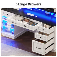 Sikaic Gaming Desk Executive Gaming Desk with LED Lights White White / Engineered Wood / Modern