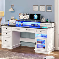 Sikaic Gaming Desk Executive Gaming Desk with LED Lights White White / Engineered Wood / Modern