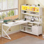 Sikaic Gaming Desk LED L Shaped Gaming Desk with 2 Drawer and Bookshelf White White / Engineered Wood / Modern