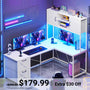 Sikaic Gaming Desk LED lights L Shaped Gaming Desk with Fabric File Drawers and Power Outlet Hutch & Storage Shelves White White / Engineered Wood / Modern