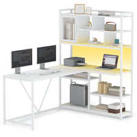 Sikaic Gaming Desk 58 Inches L Shape Corner LED Gaming Desk White White / Modern