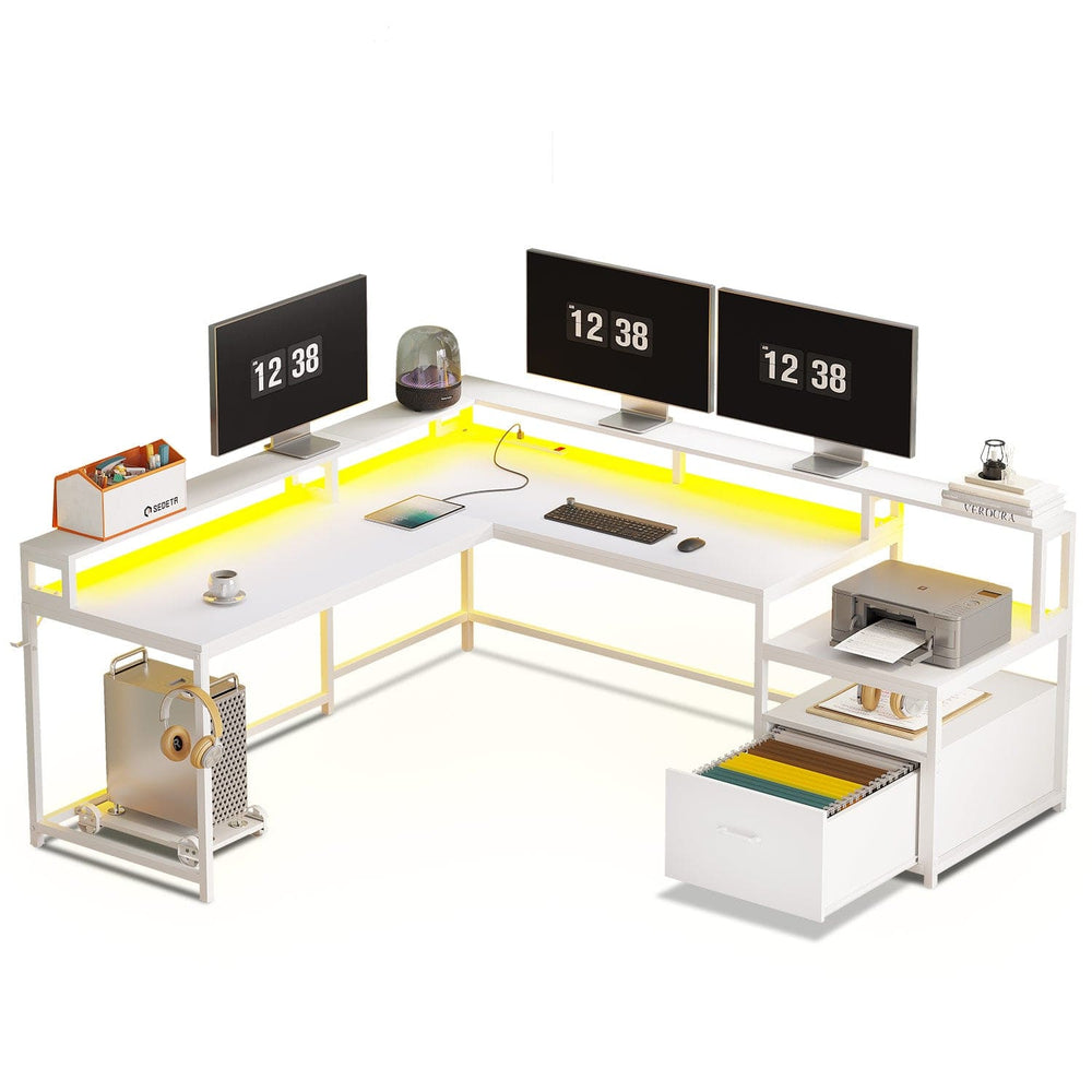 Sikaic Gaming Desk 66 Inches L Shaped Corner 2 Person Gaming Desk White White / Modern