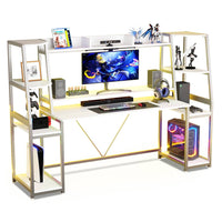 Sikaic Gaming Desk 78.8 Inches Large PC Gaming Desk with LED Lights White White / Modern / Alloy Steel