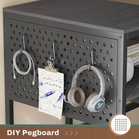 Sikaic 96" L Shaped Reversible LED Gaming Desk with Power Outlets LED Strip Monitor Shelf Keyboard Tray Pegboard and Storage Shelves Grey