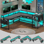 Sikaic 96" L Shaped Reversible LED Gaming Desk with Power Outlets LED Strip Monitor Shelf Keyboard Tray Pegboard and Storage Shelves Grey