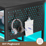 Sikaic 96" L Shaped Reversible LED Gaming Desk with Power Outlets LED Strip Monitor Shelf Keyboard Tray Pegboard and Storage Shelves Grey
