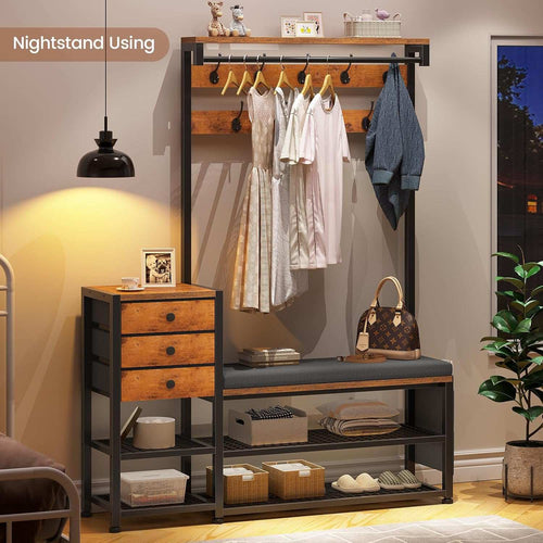 Sikaic Hall Tree 5-in-1 Entryway Hall Tree with Bench and Shoe Storage Rustic Brown Brown / Engineered Wood / Modern