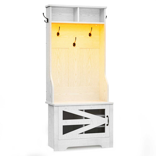 Sikaic Hall Tree 23.6 Inches Hall Tree with Bench and Shoe Cubbies Embossed White Embossed White / Engineered Wood / Modern
