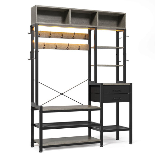 Sikaic Hall Tree Hall Tree with Bench and Shoe Storage Oak Grey Oak Grey / Modern