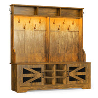 Sikaic Hall Tree 59.1 Inches 5-in-1 Hall Tree with 16 Shoe Cubbies Rustic Brown Rustic Brown / Engineered Wood / Modern