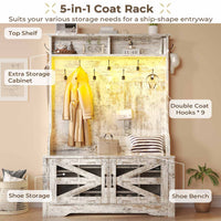 Sikaic Hall Tree 5-in-1 Hall Tree with Bench and Shoe Storage Vintage White
