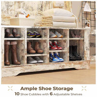 Sikaic Hall Tree 5-in-1 Hall Tree with Bench and Shoe Storage Vintage White