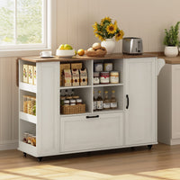 Sikaic Kitchen Island Cart 51" Kitchen Island with Storage & Drop Leaf White Rustic White & Honey Brown / Alloy Steel & Engineered Wood / Rustic