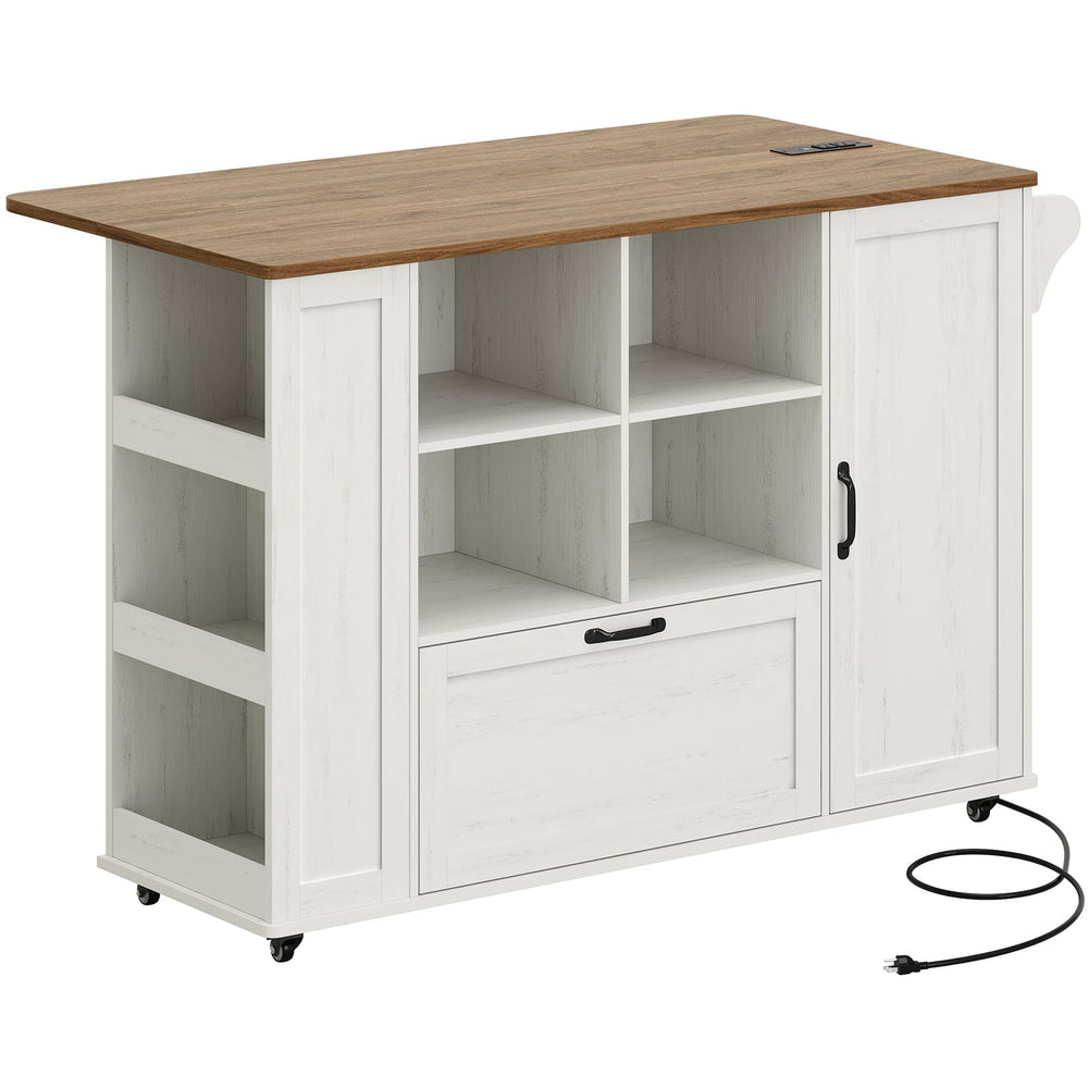 Sikaic Kitchen Island Cart 51" Kitchen Island with Storage & Drop Leaf White Rustic White & Honey Brown / Alloy Steel & Engineered Wood / Rustic