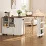 Sikaic Kitchen Island Cart 72" Rolling Kitchen Island with 360° Swivel Table & Power Outlet White White / Engineered Wood / Farmhouse