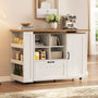 Sikaic Kitchen Island Cart 72" Rolling Kitchen Island with 360° Swivel Table & Power Outlet White White / Engineered Wood / Farmhouse