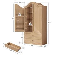 Sikaic Kitchen Pantry 70.9 inch Tall Kitchen Pantry Cabinet with Scalloped Arched Top Natural Natural / Engineered Wood / Farmhouse