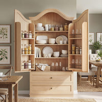 Sikaic Kitchen Pantry 70.9 inch Tall Kitchen Pantry Cabinet with Scalloped Arched Top Natural Natural / Engineered Wood / Farmhouse