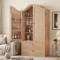 Sikaic Kitchen Pantry 70.9 inch Tall Kitchen Pantry Cabinet with Scalloped Arched Top Natural Natural / Engineered Wood / Farmhouse