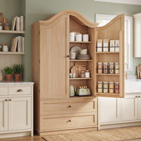 Sikaic Kitchen Pantry 70.9 inch Tall Kitchen Pantry Cabinet with Scalloped Arched Top Natural Natural / Engineered Wood / Farmhouse