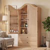 Sikaic Kitchen Pantry 70.9 inch Tall Kitchen Pantry Cabinet with Scalloped Arched Top Natural Natural / Engineered Wood / Farmhouse