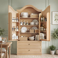Sikaic Kitchen Pantry 70.9 inch Tall Kitchen Pantry Cabinet with Scalloped Arched Top Natural Natural / Engineered Wood / Farmhouse