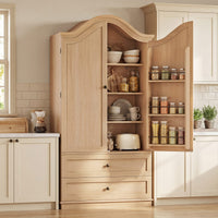 Sikaic Kitchen Pantry 70.9 inch Tall Kitchen Pantry Cabinet with Scalloped Arched Top Natural Natural / Engineered Wood / Farmhouse