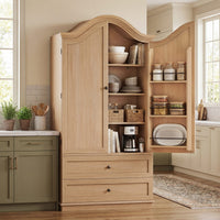 Sikaic Kitchen Pantry 70.9 inch Tall Kitchen Pantry Cabinet with Scalloped Arched Top Natural Natural / Engineered Wood / Farmhouse