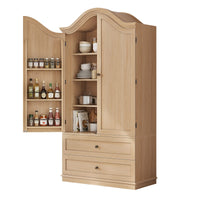 Sikaic Kitchen Pantry 70.9 inch Tall Kitchen Pantry Cabinet with Scalloped Arched Top Natural Natural / Engineered Wood / Farmhouse