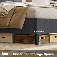 Sikaic LED Bed Frame with Outlets and USB Ports Shelf Storage Headboard Hidden Storage Grey