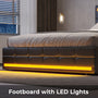 Sikaic LED Bed Frame with Storage Drawers Leather Platform Adjustable Headboard Storage Drawers and Charging Station Black