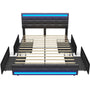 Sikaic LED Bed Frame with Storage Drawers Leather Platform Adjustable Headboard Storage Drawers and Charging Station Black