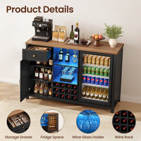 Sikaic Liquor Cabinet 57" Large Coffee Bar Cabinet with Fridge Space Black Black / Engineered Wood / Farmhouse