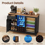 Sikaic Liquor Cabinet 57" Large Coffee Bar Cabinet with Fridge Space Black Black / Engineered Wood / Farmhouse