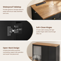Sikaic Liquor Cabinet 57" Large Coffee Bar Cabinet with Fridge Space Black Black / Engineered Wood / Farmhouse