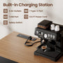 Sikaic Liquor Cabinet 57" Large Coffee Bar Cabinet with Fridge Space Black Black / Engineered Wood / Farmhouse