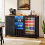 Sikaic Liquor Cabinet 57" Large Coffee Bar Cabinet with Fridge Space Black Black / Engineered Wood / Farmhouse