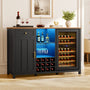 Sikaic Liquor Cabinet 57" Large Coffee Bar Cabinet with Fridge Space Black Black / Engineered Wood / Farmhouse