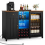 Sikaic Liquor Cabinet 57" Large Coffee Bar Cabinet with Fridge Space Black Black / Engineered Wood / Farmhouse