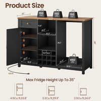 Sikaic Liquor Cabinet 57" Large Coffee Bar Cabinet with Fridge Space Black Black / Engineered Wood / Farmhouse