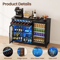 Sikaic Liquor Cabinet 53" Modern Coffee Bar Cabinet with Fridge Space Black Black / Engineered Wood / Modern